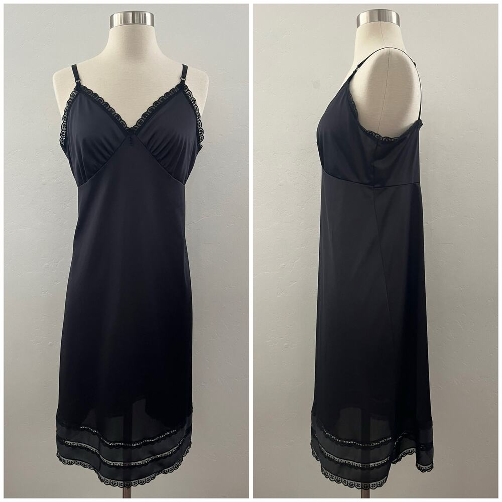 Vintage Sears Babydoll Lace Slip Dress Nightie Nightgown Lingerie Black Size 38